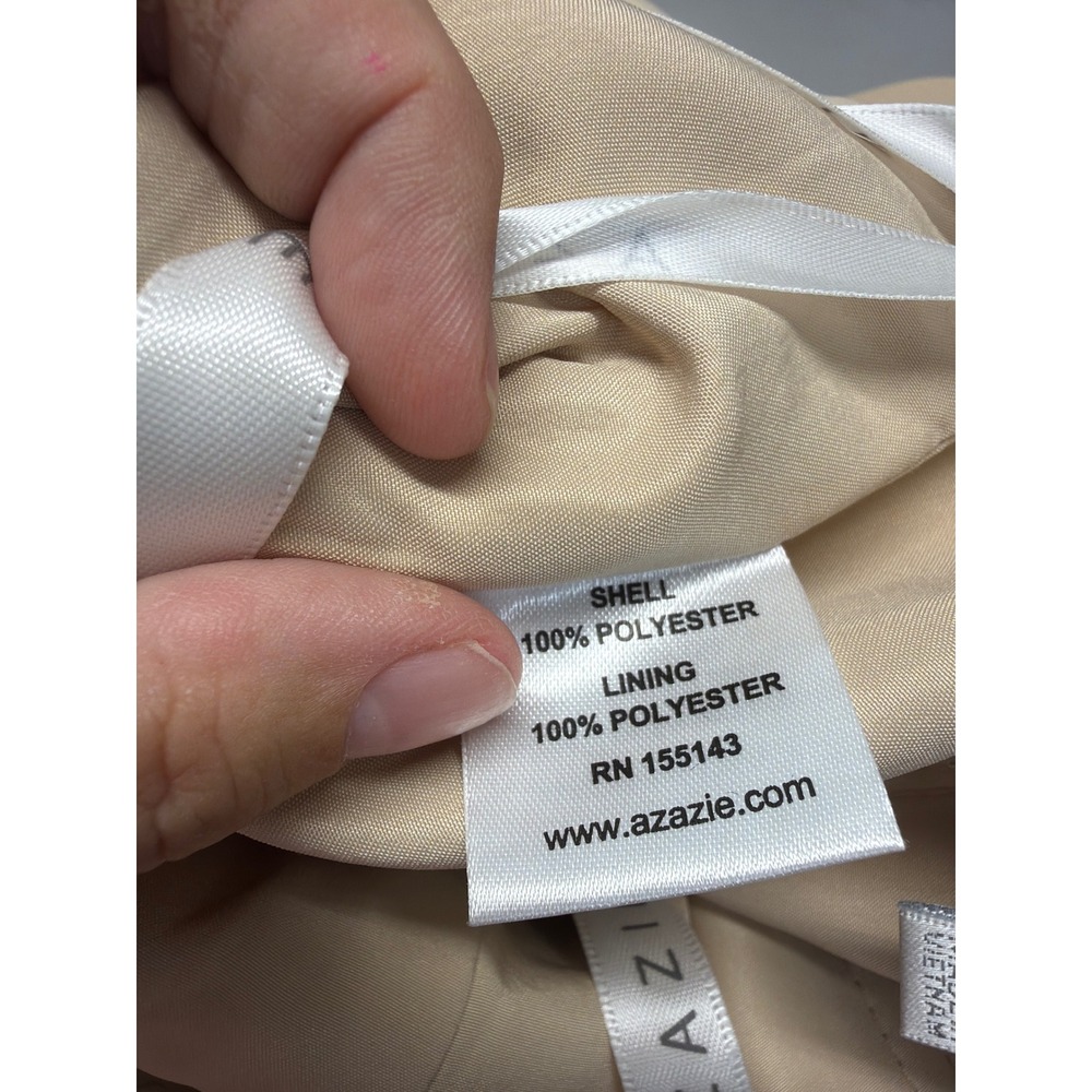 Azazie Champagne Tan Square Neck Keyhole Back Maxi Bridesmaid Dress A0 - Picture 6 of 7